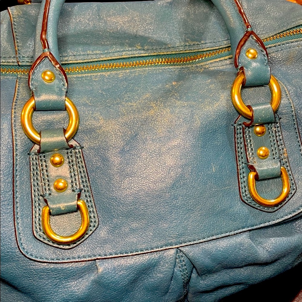 🎉HP🎉Coach Aqua Blue Teal Leather Satchel - Picture 4 of 14